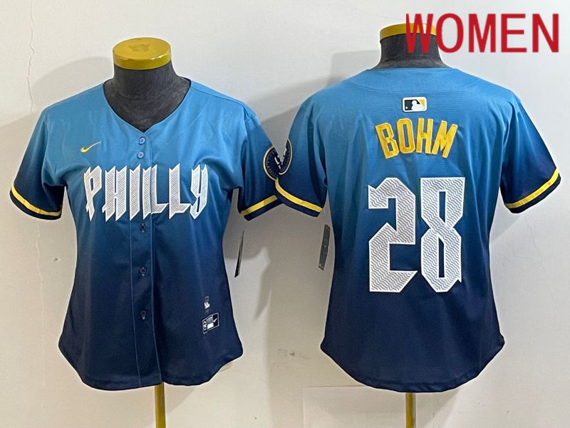 Women Philadelphia Phillies #28 Bohm Blue City Edition Nike 2024 MLB Jersey style 1->women mlb jersey->Women Jersey